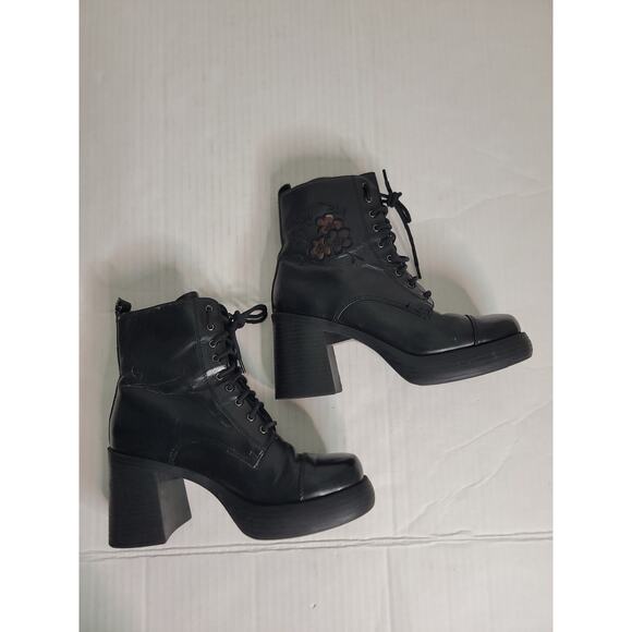 VGT No Boundaries 90s Y2K Black Chunky Platform Heel Boots Lace Up 7 Goth Grunge - Picture 8 of 14